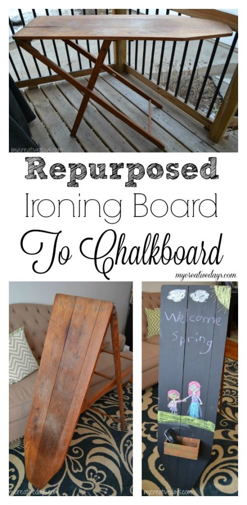 Have an old wood ironing board lying around? This repurposed ironing board to chalkboard is a great way to find a good use for it again!