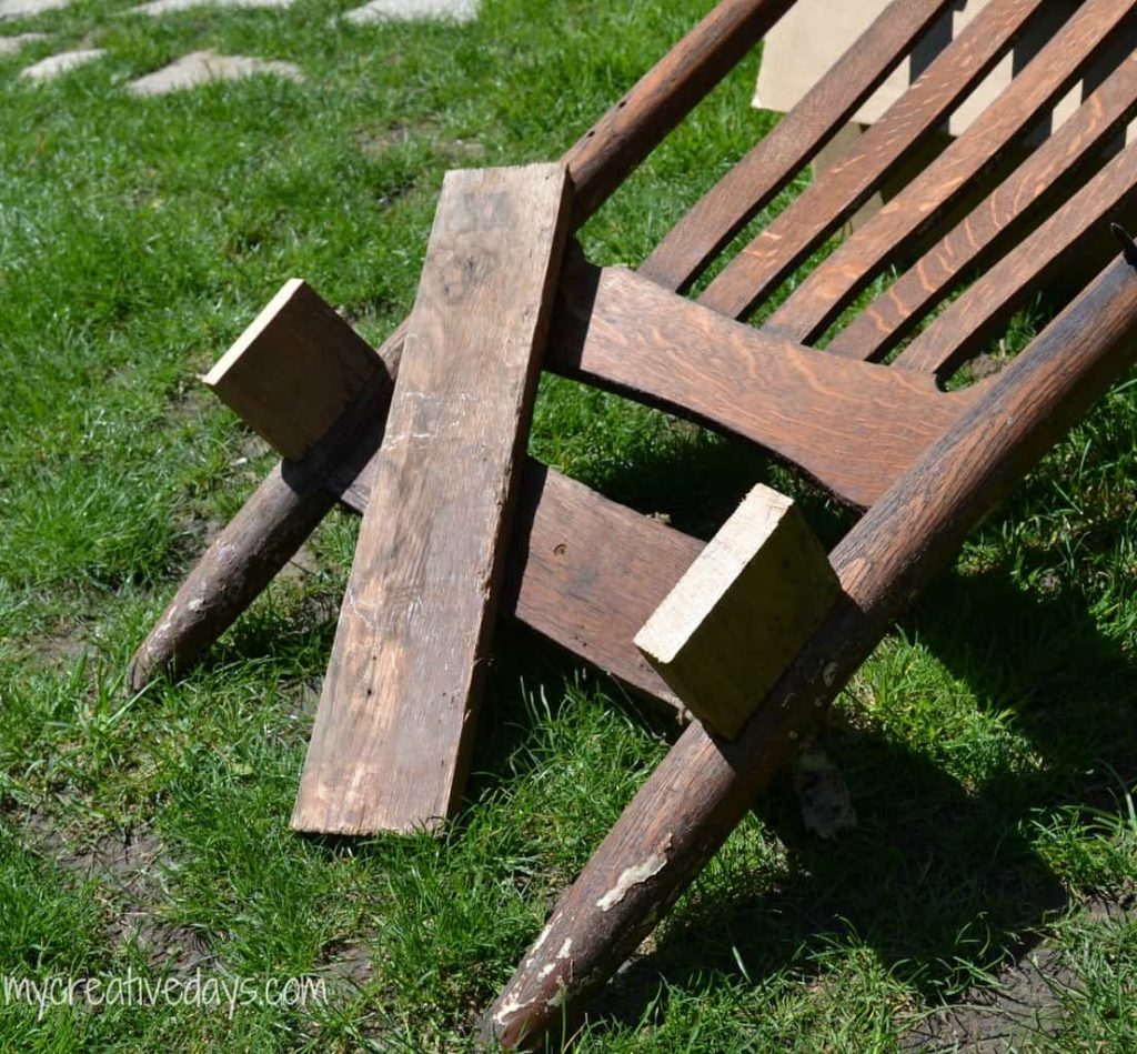 Turn a broken rocking chair into a planter with this simple DIY Rocking Chair Upcycle Tutorial