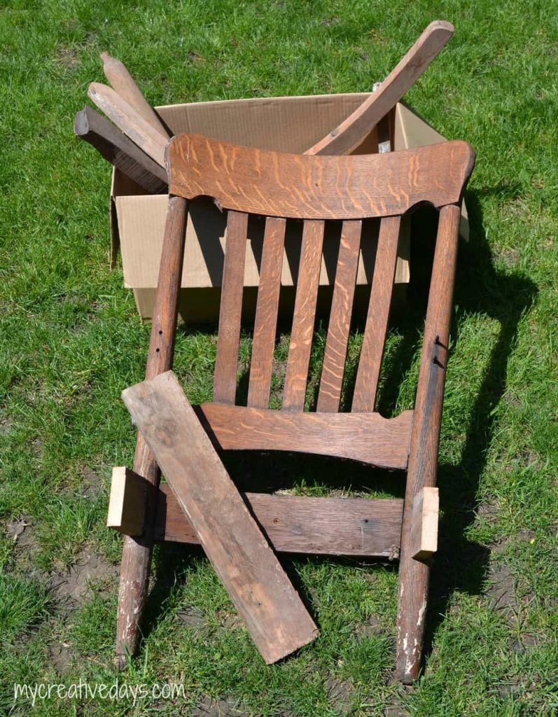 Turn a broken rocking chair into a planter with this simple DIY Rocking Chair Upcycle Project