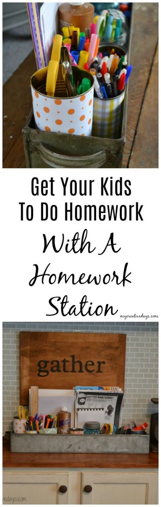 Get your kids to do homework by setting up a homework station where they like to spend time. Easy and convenient to get homework done.