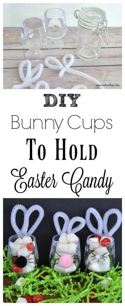 These DIY Bunny Cups To Hold Easter Candy are a cute way to present the kiddos with a little treat on Easter.