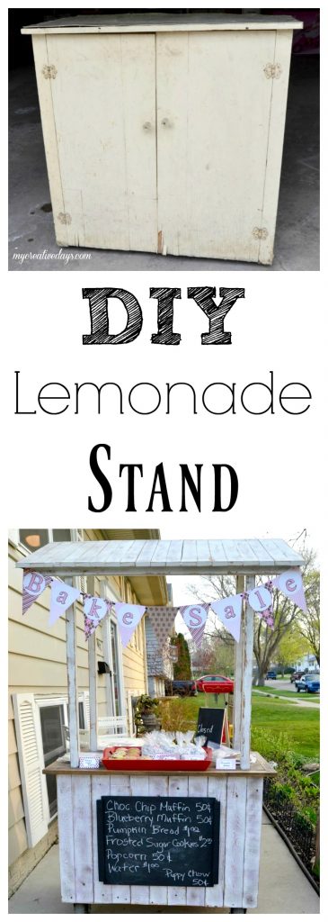 Looking for a lemonade stand for the kids this summer? This DIY Lemonade Stand repurposes an old cabinet into a fun stand for the kids to use for all their lemonade and bake sale stands.