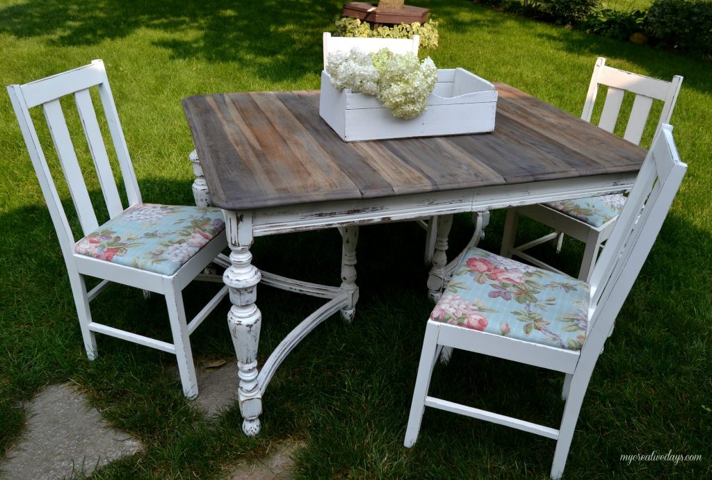 Are you looking for a farmhouse table and chairs? This set was made possible from a little elbow grease on a curbside find!