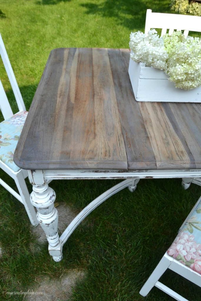 Are you looking for a farmhouse table and chairs? This set was made possible from a little elbow grease on a curbside find!