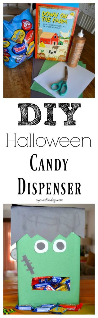 Are you looking for a fun way to hand out candy this Halloween? Make this easy DIY Frankenstein Halloween candy dispenser from an empty cereal box!