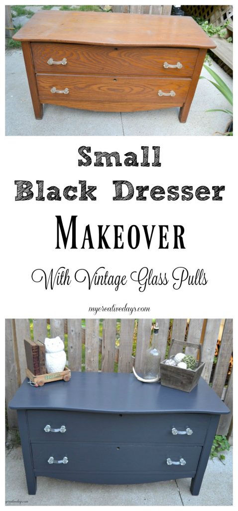 Do you have a small dresser that is in need of a makeover? This small black dresser makeover was so easy to do and I was able to salvage the vintage glass pulls!