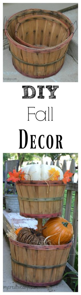 If you are looking for easy DIY Fall Decor Tutorial for your home, click over to see how to make this cute tiered bushel basket to fill with pumpkins and gourds.