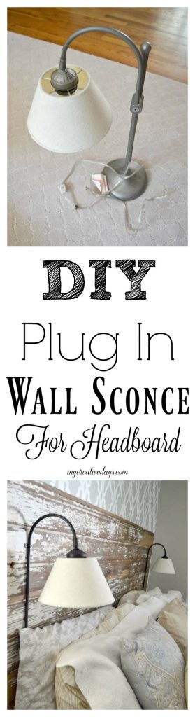 If you would like to free up some space on your night stands, click over to see how to make a DIY Plug In Wall Sconce for your headboard. 