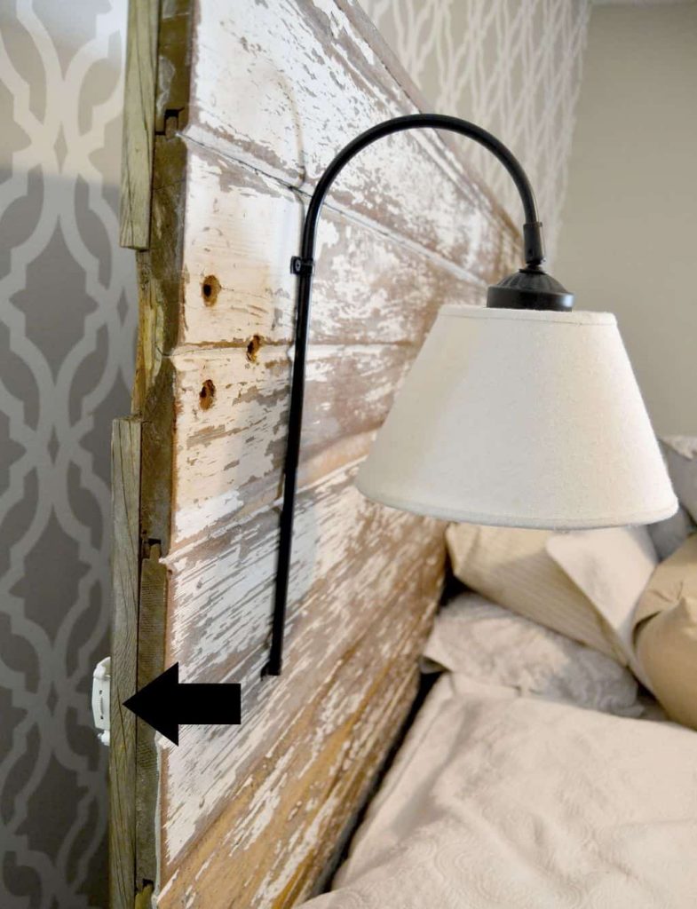 If you would like to free up some space on your night stands, click over to see how to make a DIY Plug In Wall Sconce for your headboard. 