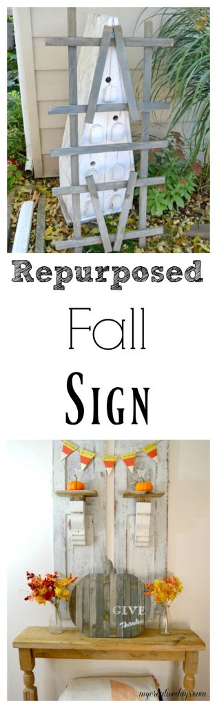 Are you looking for a fun fall sign to add to your home this year? Click over to see how this repurposed fall sign came together from a broken trellis from the yard.