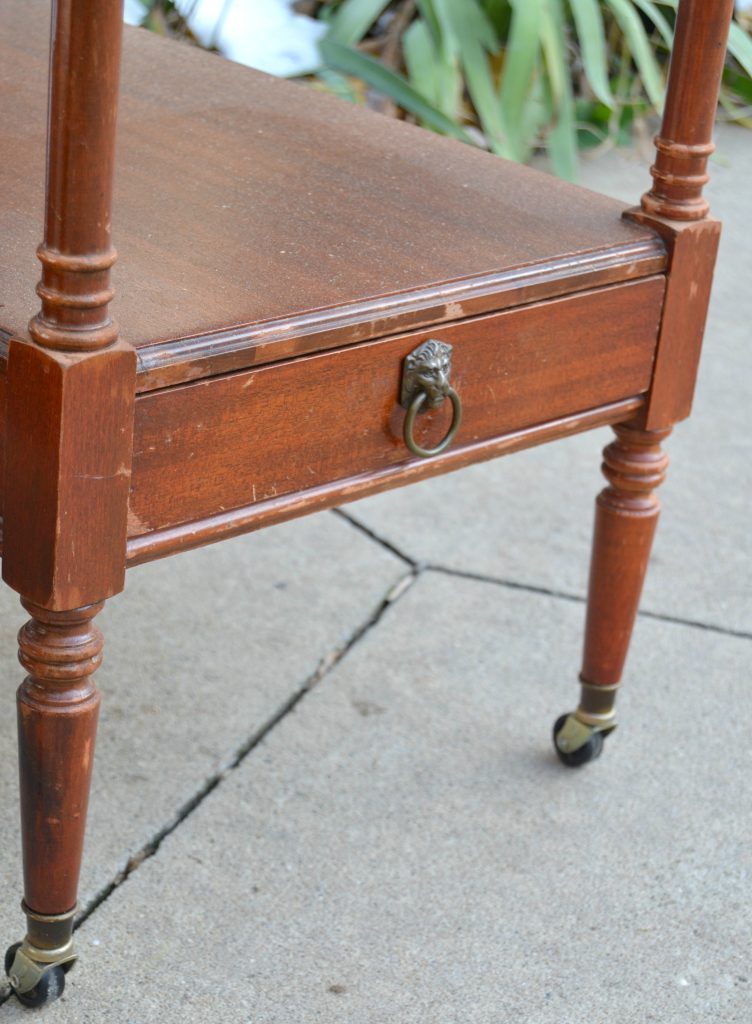 This white end table makeover took a pair of outdated tables and turned them into something current and so pretty!