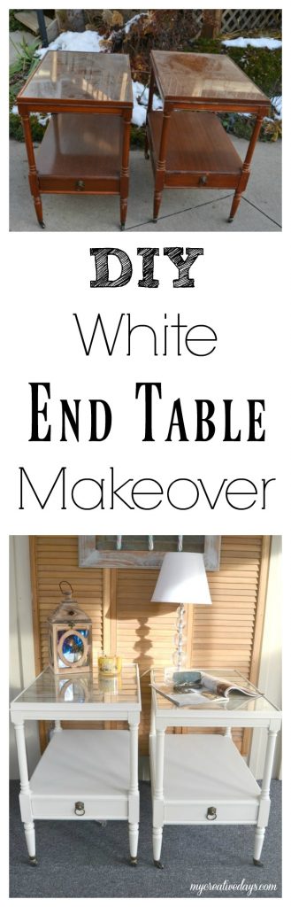 This white end table makeover took a pair of outdated tables and turned them into something current and so pretty!