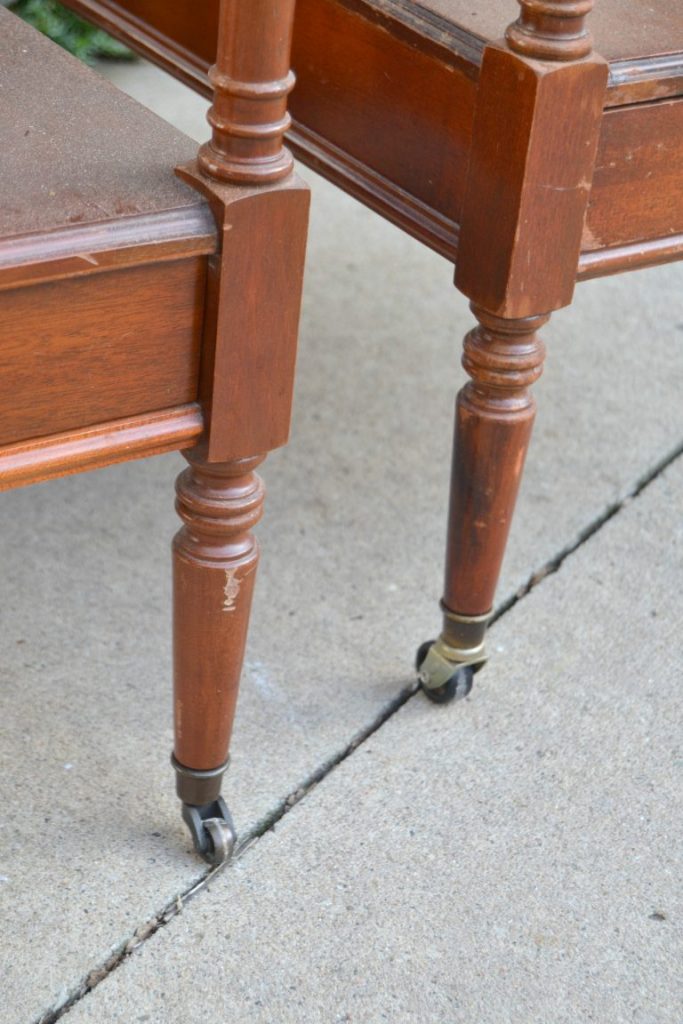 This white end table makeover took a pair of outdated tables and turned them into something current and so pretty!