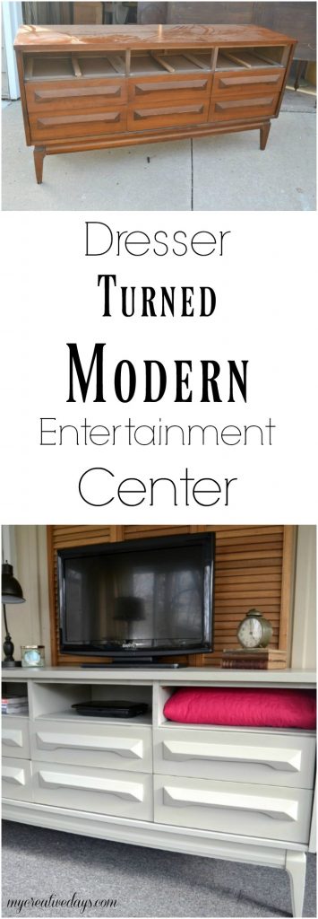 If you are on the hunt for a modern entertainment center, this post will show you how to transform a dresser into the modern entertainment center you want.