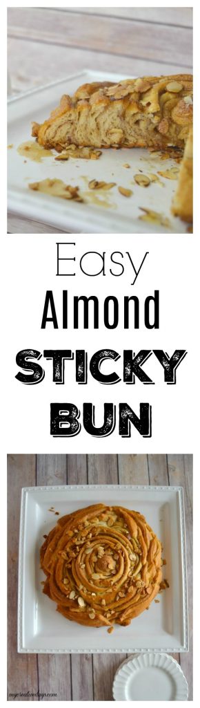 This Easy Almond Sticky Bun Recipe is a delicious new take on the traditional sticky bun recipe. Click over to get your family's new favorite breakfast and brunch recipe. 