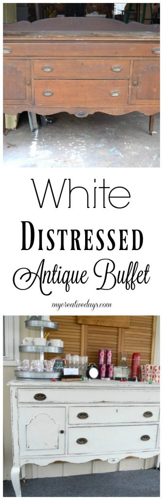 If you have an antique buffet that is in need of a makeover, click over to see how easy it was to transform this antique buffet into a white distressed show stopper!