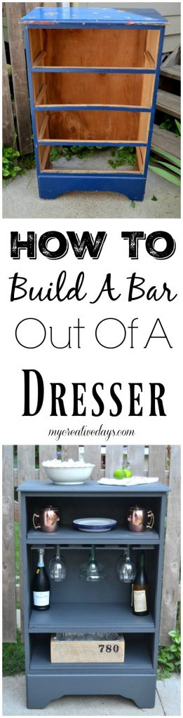 If you are looking for an easy way to have a home bar in your space, click over to see how to build a bar out of an old dresser!