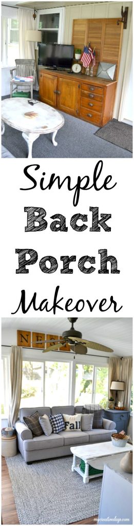 Do you have a back porch that is in need of a makeover? Click over to see how we DIY'd a back porch makeover to keep costs down and still make it a cozy spot for our family.