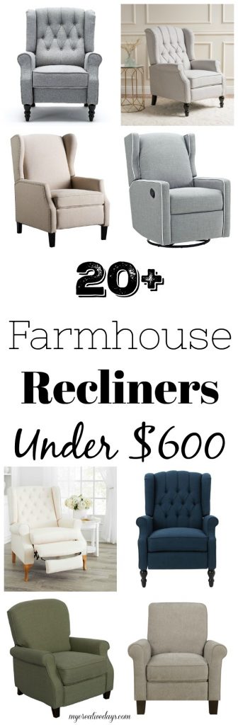 If you are looking for a recliner chairs that have a little more style than the traditional recliner, click over to find more than 20 farmhouse recliner chairs that are all under $600!