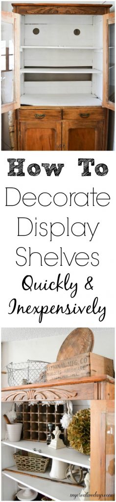 If you are looking for simple ways to decorate display shelves, click over and I will teach you how to do it without spending a lot of money or time. 