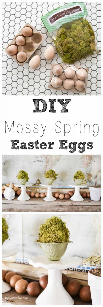 DIY Mossy Spring Easter Egg - Want to make some spring decor that will brighten your decor? Make these DIY Mossy Spring Easter Eggs to add to your mantel, tablescape or side tables. 