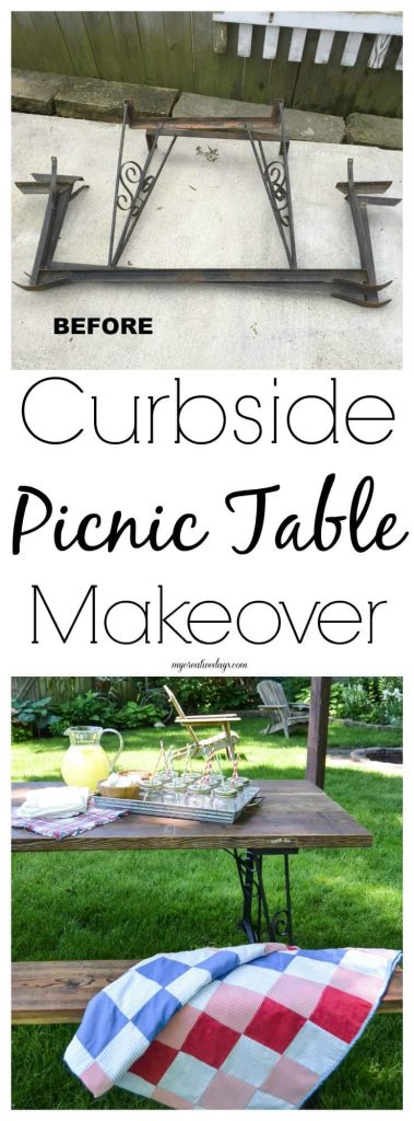 DIY Picnic Table: Looking for a picnic table for your back yard? Check out this DIY Picnic Table from a curbside find! 
