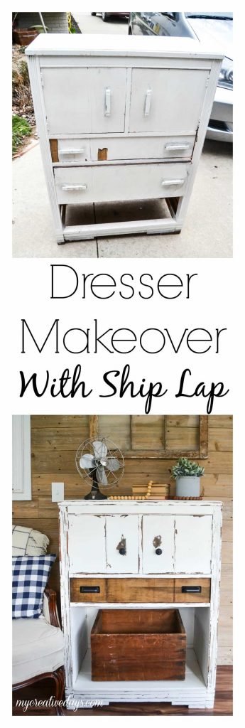 Dresser Makeover With Ship Lap - Don't get rid of your broken dresser! Check out this Dresser Makeover with Ship Lap for a unique way to breath new life to your old dresser.