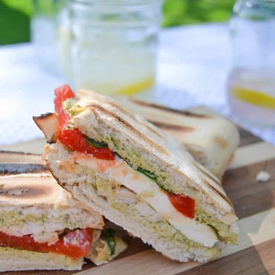 Easy Camping Dinners: Roasted Red Pepper, Pesto & Chicken Grilled Cheese