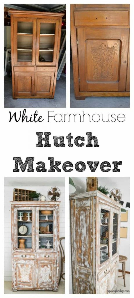 DIY Farmhouse Hutch Makeover - This white farmhouse hutch makeover took this piece from drab to farmhouse fab in no time!