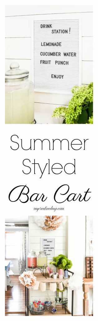 Summer Styled Bar Cart - Are you entertaining this summer? Check out this Summer Styled Bar Cart from My Creative Days for an easy way to set up a beverage station at your summer gathering!