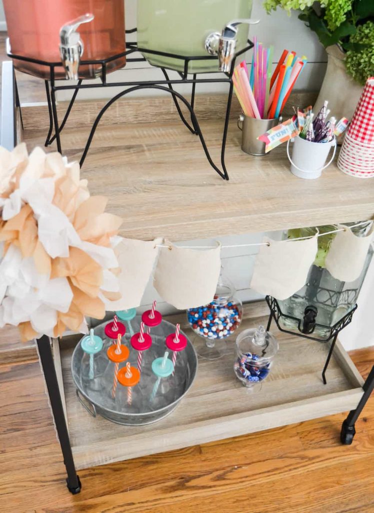 Summer Styled Bar Cart - Are you entertaining this summer? Check out this Summer Styled Bar Cart from My Creative Days for an easy way to set up a beverage station at your summer gathering!