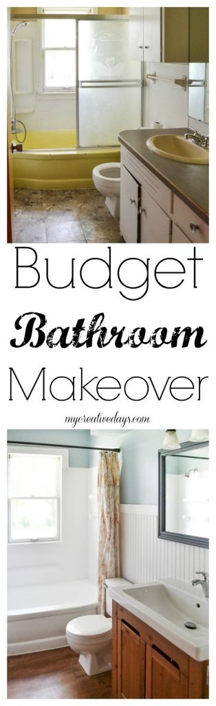 Budget Bathroom Makeover - You don't need a lot of money to make over your bathroom. This bathroom makeover from My Creative Days shows you ways to bring your old bathroom up to date, brighter and more fresh on a budget!