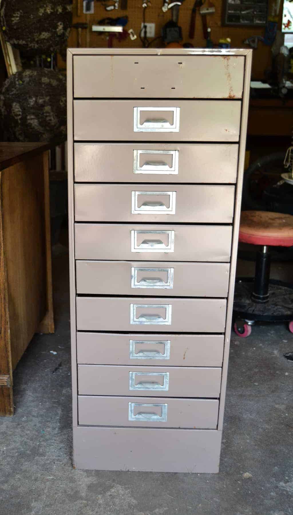 Vintage Metal Cabinet, Metal Toolbox With 8 Drawers, Wood Metal