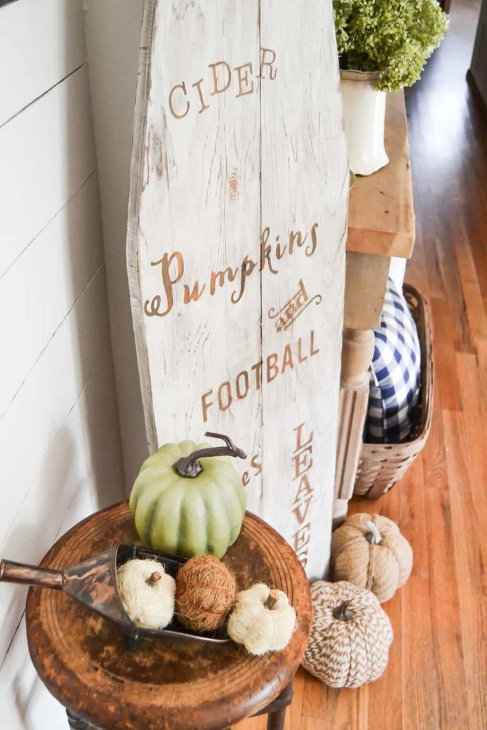 DIY Farmhouse Fall Sign - Think outside of the box and create you own DIY Farmhouse Fall Sign on an old wood ironing board.