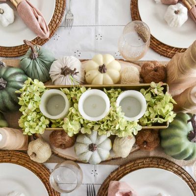 Fall Tablescape With Orange, Green and Metallics
