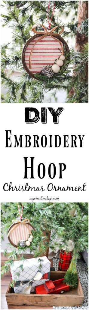 Handmade Christmas ornaments are so much fun to make! This DIY embroidery hoop Christmas ornament is easy to make and looks great in the tree!