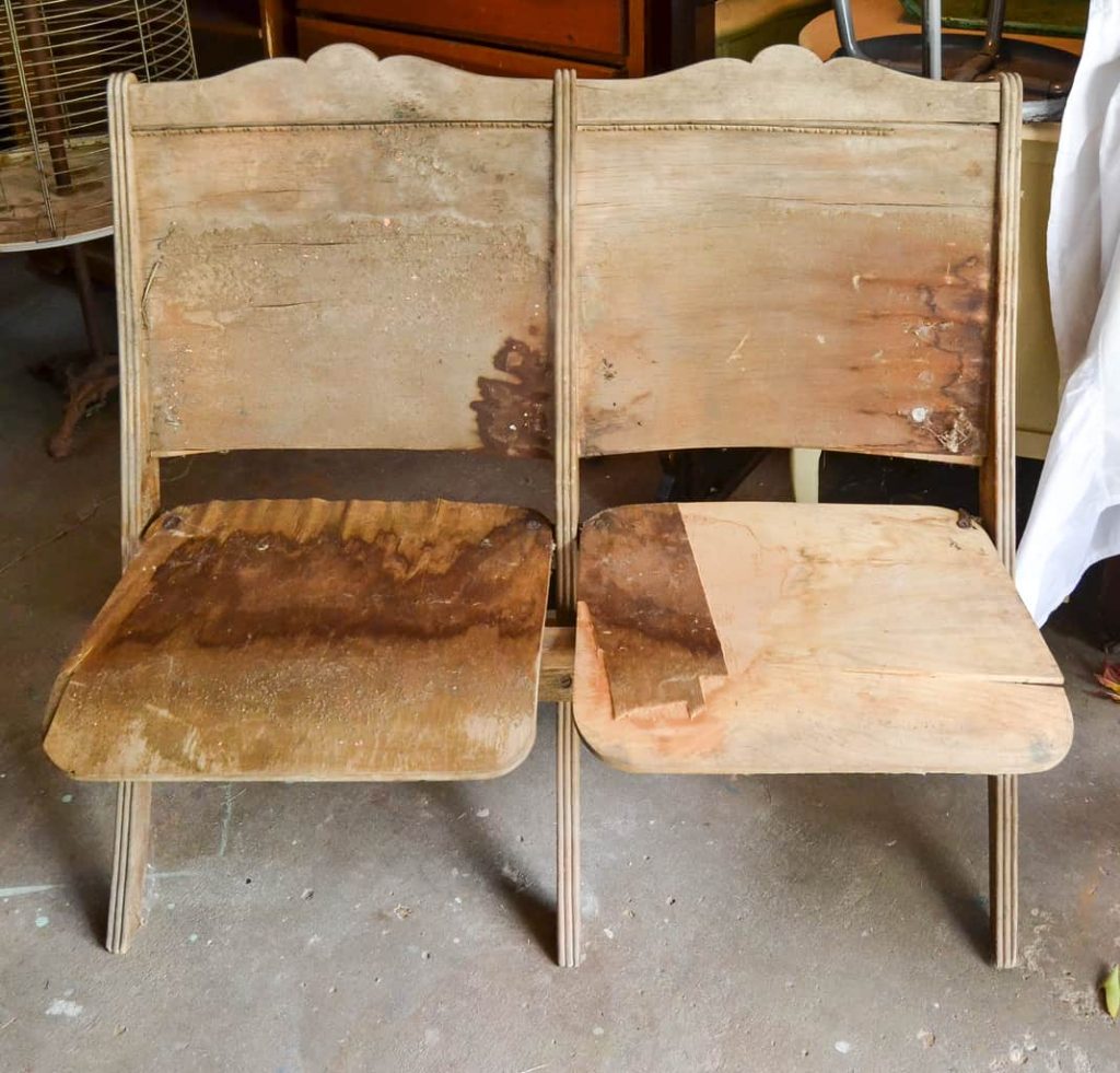 Repurposed Chairs - Vintage theater seats become DIY wall decor.