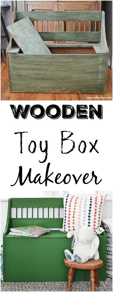 A wooden toy box is the perfect solution for storing all the toys that come with little kids. This wooden toy box makeover was easy to do. Click over to see the color and paint brush that made this makeover happen.