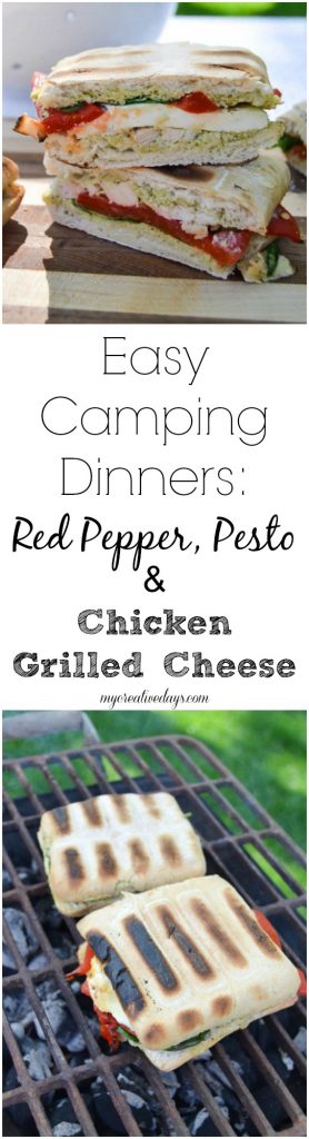 If you are looking for easy camping dinners, click over to get this simple and delicious Roasted Red Pepper, Pesto & Chicken Grilled Cheese recipe.
