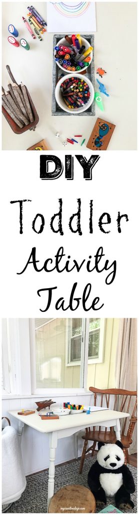If you are looking for a cute table for your child to do activities on, click over to see how easy it is to DIY a toddler activity table with some thrift store finds. 