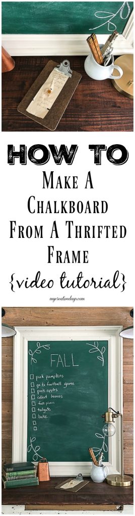 If you would love to add a chalkboard to your space, click over to find a video tutorial on how to make a green chalkboard from a thrifted frame, thin plywood and paint. 