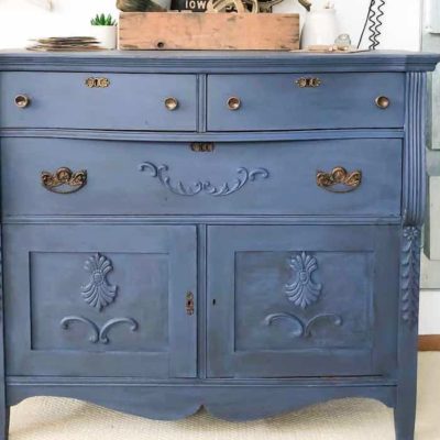 DIY Glazed Blue Dresser Makeover
