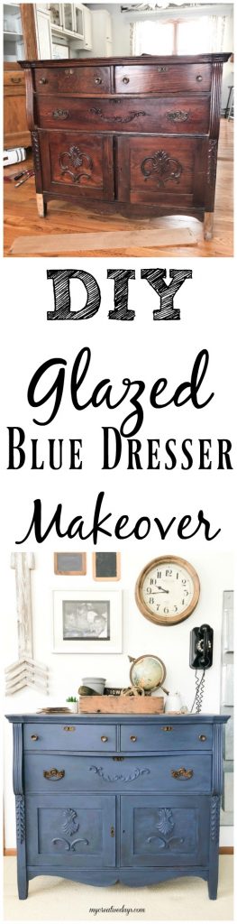 If you are looking for a beautiful blue dresser, click over to see how to DIY an old dresser into a glazed blue dresser beauty!