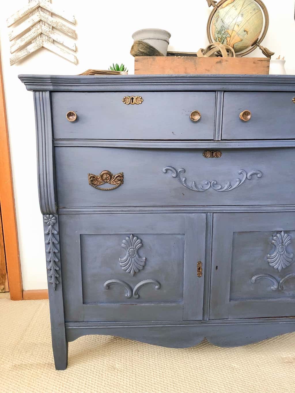 If you are looking for a beautiful blue dresser, click over to see how to DIY an old dresser into a glazed blue dresser beauty!