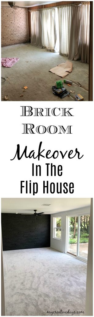 The brick room makeover in the flip house made a huge difference in the space. Click over to see the easy steps we took to make this room look brand new! #ad