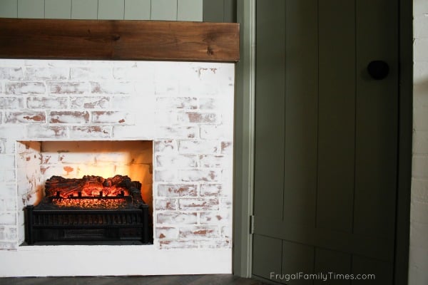 Corner built-in electric fireplace faux brick-3
