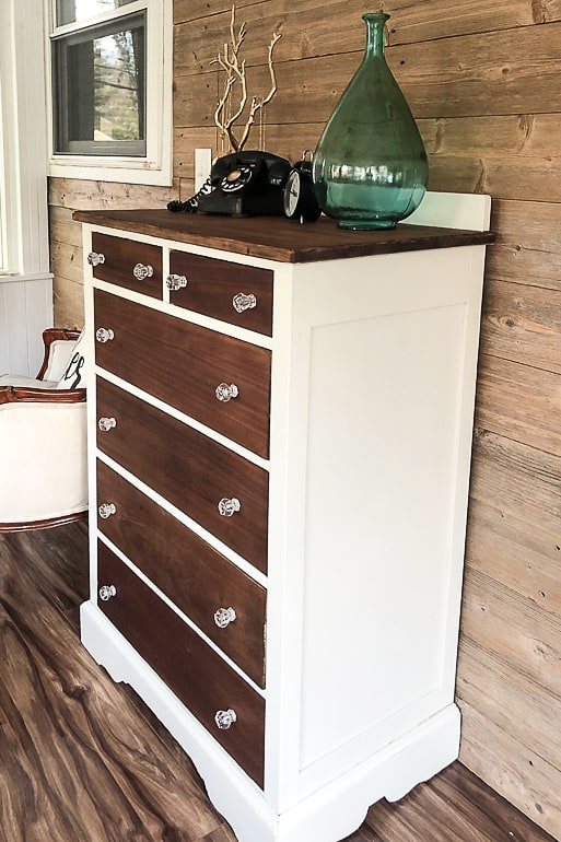 This tutorial is easy to follow and what you need for a painted and stained dresser makeover that will make any dresser AMAZING again!