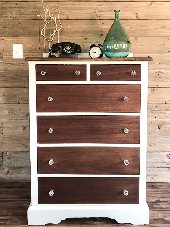 This tutorial is easy to follow and what you need for a painted and stained dresser makeover that will make any dresser AMAZING again!