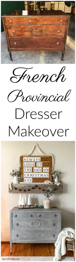 This French Provincial Dresser Makeover turns an old dresser into a beautiful piece with paint and wax.