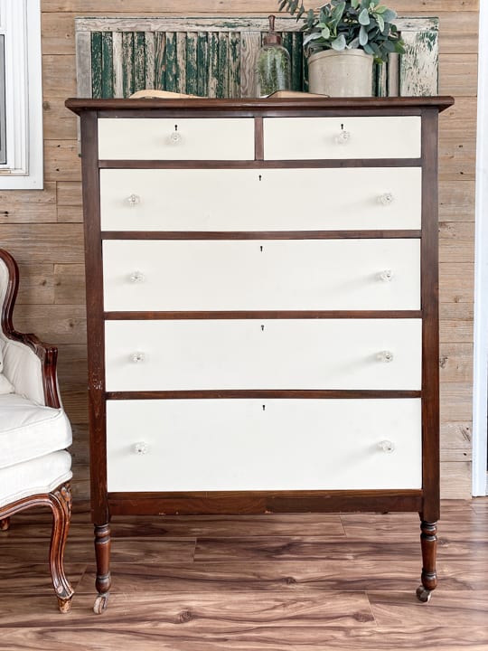 This tutorial teaches how to create a Two-Toned Painted Dresser Makeover with a few supplies and a little elbow grease.